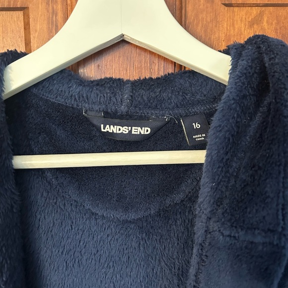 Lands' End Deep Blue Fleece Robe - Picture 3 of 4